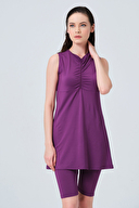 Alfasa Önü Büzgü Detaylı Sıfır Kol Yarı Kapalı Mayo ALF23818-MOR