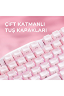 GravaStar Mercury K1 RGB Kablosuz Mekanik Alüminyum Çerçeveli, İngilizce Q Gaming Klavye Pembe