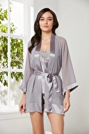 Pierre Cardin Kadın 3'lü Saten Sabahlık Şort Takımı