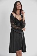 Pierre Cardin Kadın Saten Gecelik Sabahlık Takımı