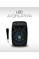 Mikado MD-814KP 15W, 3.7V1200mAh Siyah Kablolu Mikrofon AUX /USB/TF/Bluetooth LED Işıklı Speaker