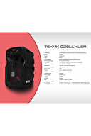 Mikado MD-814KP 15W, 3.7V1200mAh Siyah Kablolu Mikrofon AUX /USB/TF/Bluetooth LED Işıklı Speaker