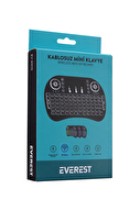 Everest EV-MK 10 2.4GHz 3 Renk Işıklı kablosuz 2.4GHz Wifi Smart TV Mini Klavye Dokunmatik Mouse