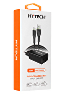 Hytech HY-XE26T Type-C Kablolu 2100MA Ev Şarj 11W + 2,4A Siyah Şarj Adaptör Seti