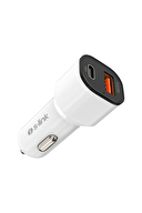 S-link SL-EC38PD TypeC to TypeC Kablolu 38W PD + USB QC3.0 Beyaz Araç Şarj Cihazı