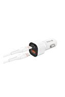S-link SL-EC38PD TypeC to TypeC Kablolu 38W PD + USB QC3.0 Beyaz Araç Şarj Cihazı