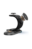 S-link SW-CWF59 Telefon Kulaklık Akıllı Saat 3 'in 1 Magsafe Siyah Kablosuz Şarj Cihazı