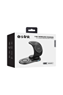 S-link SW-CWF59 Telefon Kulaklık Akıllı Saat 3 'in 1 Magsafe Siyah Kablosuz Şarj Cihazı