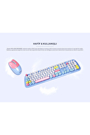 Everest KM-6284 WHISKER Renkli Tuşlu Mavi Kablosuz Q Klavye + Mouse Set