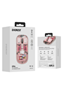 Everest SM-BT89 OPAL Şarj Edilebilir Sessiz Pembe Transparan RGB 2in1 2BT ve 2.4GHz Kablosuz Mouse