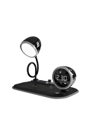 S-link SL-CW21 Siyah Telefon Uyumlu Fast Şarj 15W Ayarlanabilir Led Işıklı LCD Ekran Double Alarmli Masa Lambası