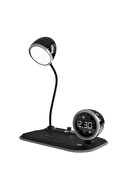 S-link SL-CW21 Siyah Telefon Uyumlu Fast Şarj 15W Ayarlanabilir Led Işıklı LCD Ekran Double Alarmli Masa Lambası