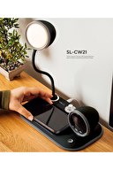 S-link SL-CW21 Siyah Telefon Uyumlu Fast Şarj 15W Ayarlanabilir Led Işıklı LCD Ekran Double Alarmli Masa Lambası