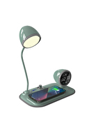 S-link SL-CW21 Yeşil Telefon Uyumlu Fast Şarj 15W Ayarlanabilir Led Işıklı LCD Ekran Double Alarmli Masa Lambası