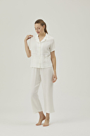Pamuk&Pamuk Kadın Müslin Bordürlü Önden Düğmeli Pantolonlu Pijama Takımı W24536BYZ