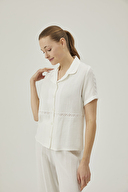 Pamuk&Pamuk Kadın Müslin Bordürlü Önden Düğmeli Pantolonlu Pijama Takımı W24536BYZ