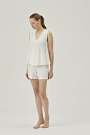 Pamuk&Pamuk Kadın Müslin Bordürlü Şortlu Pijama Takımı W24537BYZ