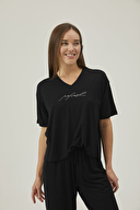 Pamuk&Pamuk Kadın V Yaka Bol Paça Pantolonlu Pijama Takımı W24565SYH