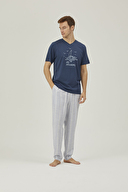 Pamuk&Pamuk Erkek Geniş Çizgili Tişört Pantolonlu Pijama Takımı E24811MVI