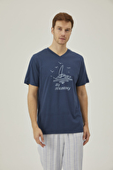 Pamuk&Pamuk Erkek Geniş Çizgili Tişört Pantolonlu Pijama Takımı E24811MVI