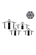 Leggno Unique Süzgeçli Çelik Tencere Seti 8 Parça