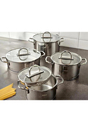 Hisar Luna İndüksiyon Tabanlı 8 Parça Süzgeçli Çelik Tencere Seti