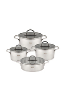 Hisar Luna İndüksiyon Tabanlı 8 Parça Süzgeçli Çelik Tencere Seti