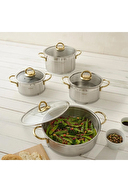 Hisar Orion Tencere Seti 8 Parça Metal Kulp Gold