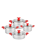 Hisar Vega Soft Touch Kırmızı 8 Parça Tencere Seti