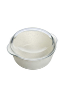 Paşabahçe Non-stick Cam Kapaklı Yuvarlak Fırın Tenceresi Krem 2100 cc