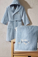 Cottons & Clouds Plane Nakışlı Kapüşonlu Çocuk Bornozu 11 / 12 Yaş