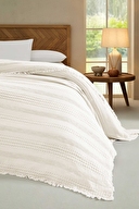 Cottons & Clouds Striped Waffle Throw Örtü 140 x 245 cm