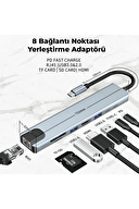 SHAZA 8in1 USB Type-C Hub Port Adaptör HDMI USB Ethernet PD Girişli