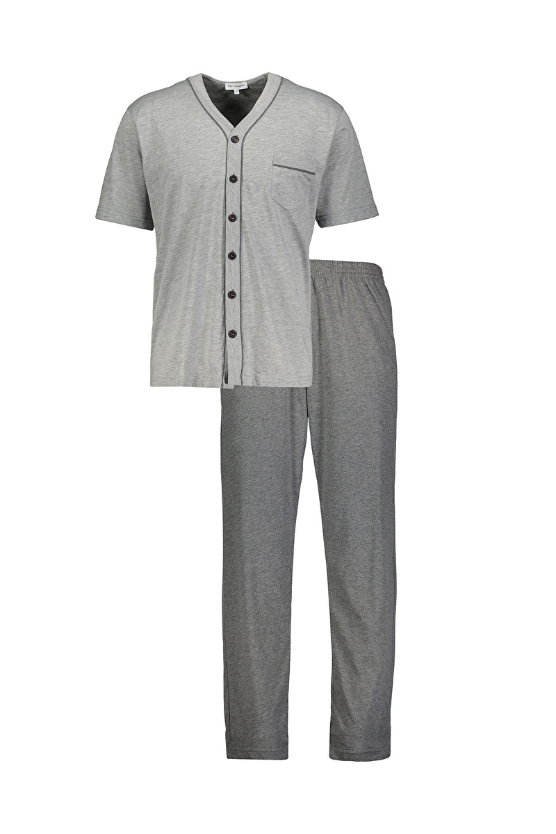 First Company Erkek V Yaka Düğmeli Regular Fit Kısa Kollu Düz Paça Pijama Takımı 251EP12KL