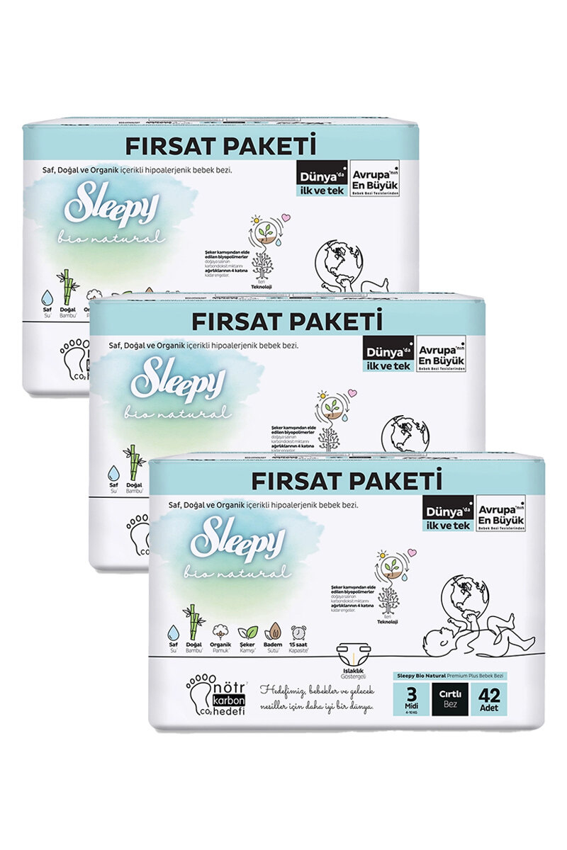 Sleepy Bio Natural Fısat Paketi Midi (3) 3x42'li