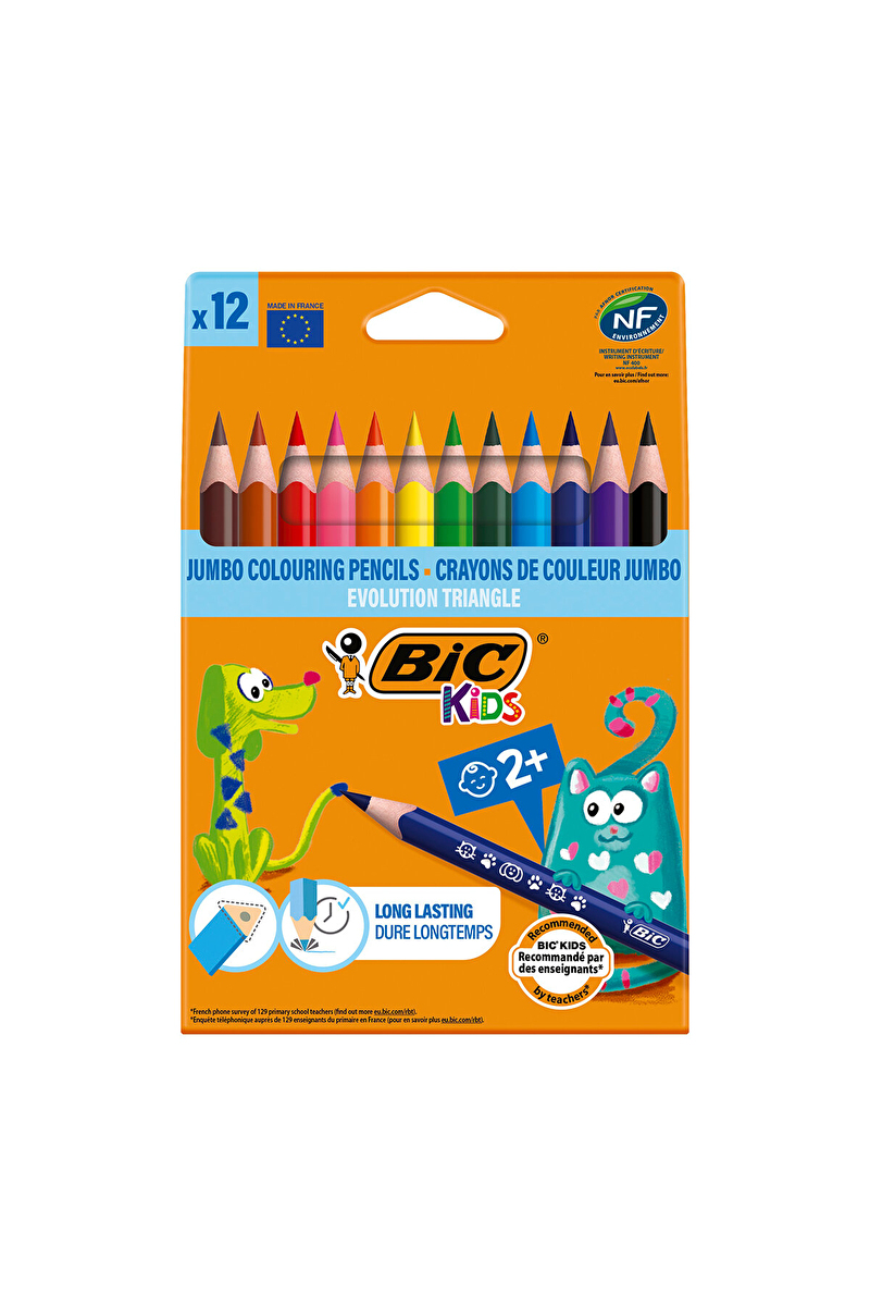 BIC Kids Evolution Üçgen Jumbo Kuru Boya Kalemi 12'li Kutu