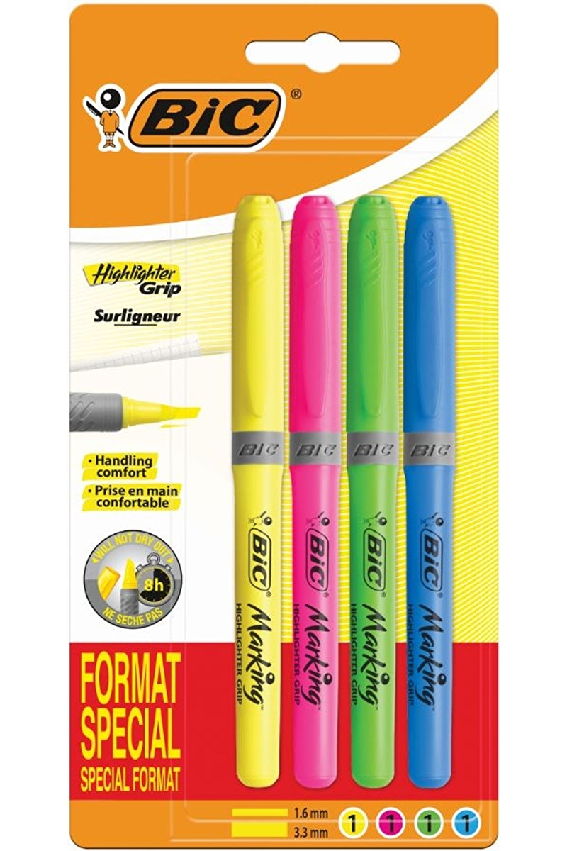BIC Marking Highlighter Grip Fosforlu Kalem Karışık Renk 3+1'li Blister