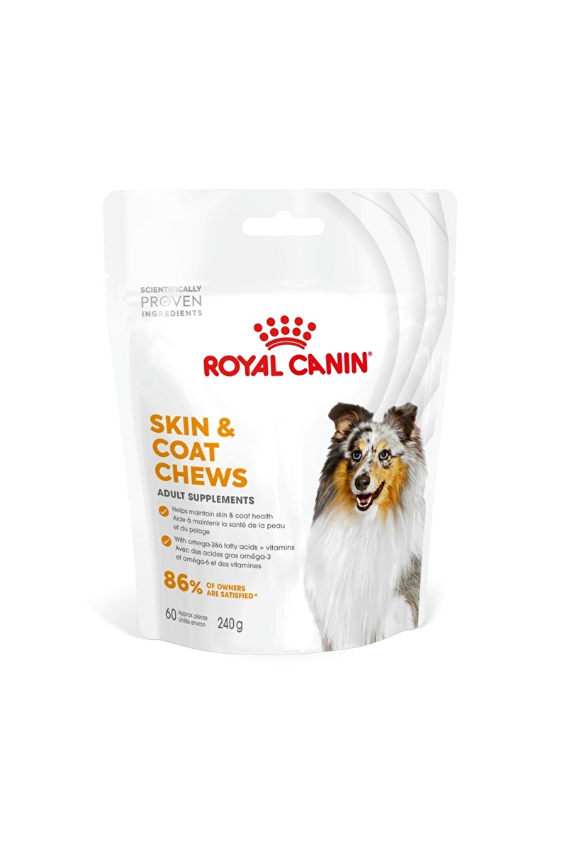 Skin&Coat Chews Yetişkin Köpekler İçin Deri ve Tüy Sağlığını Destekleyen Tamamlayıcı Ödül Maması (Fonksiyonel Beslenme Desteği) 240g