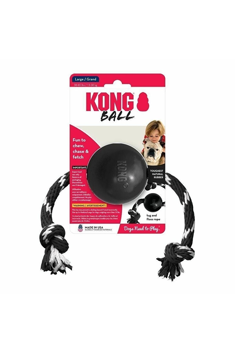 Kong Extreme Top Şeklinde Sesli Ve İp Sallantılı Köpek Oyuncağı Ultra Sert L