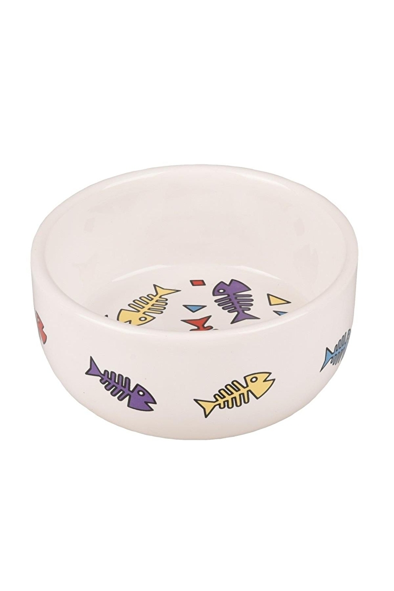 FL FISK BALIK DESENLİ SERAMİK MAMA KABI / 375ML / BEYAZ