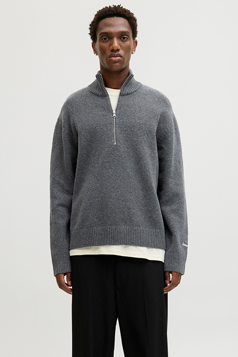 Jack&Jones Erkek Triko 12282749 DARK GREY MELANGE