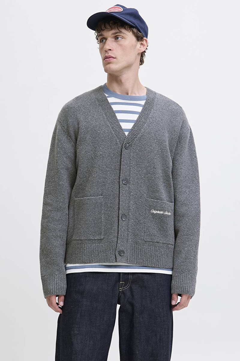 Jack&Jones Erkek Hırka 12282732 DARK GREY MELANGE