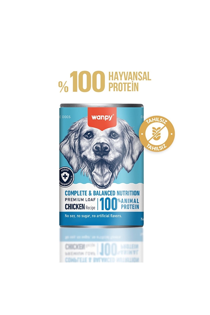 Wanpy Tahılsız Köpek %100 Gerçek Et 375 gr Tavuklu Konserve