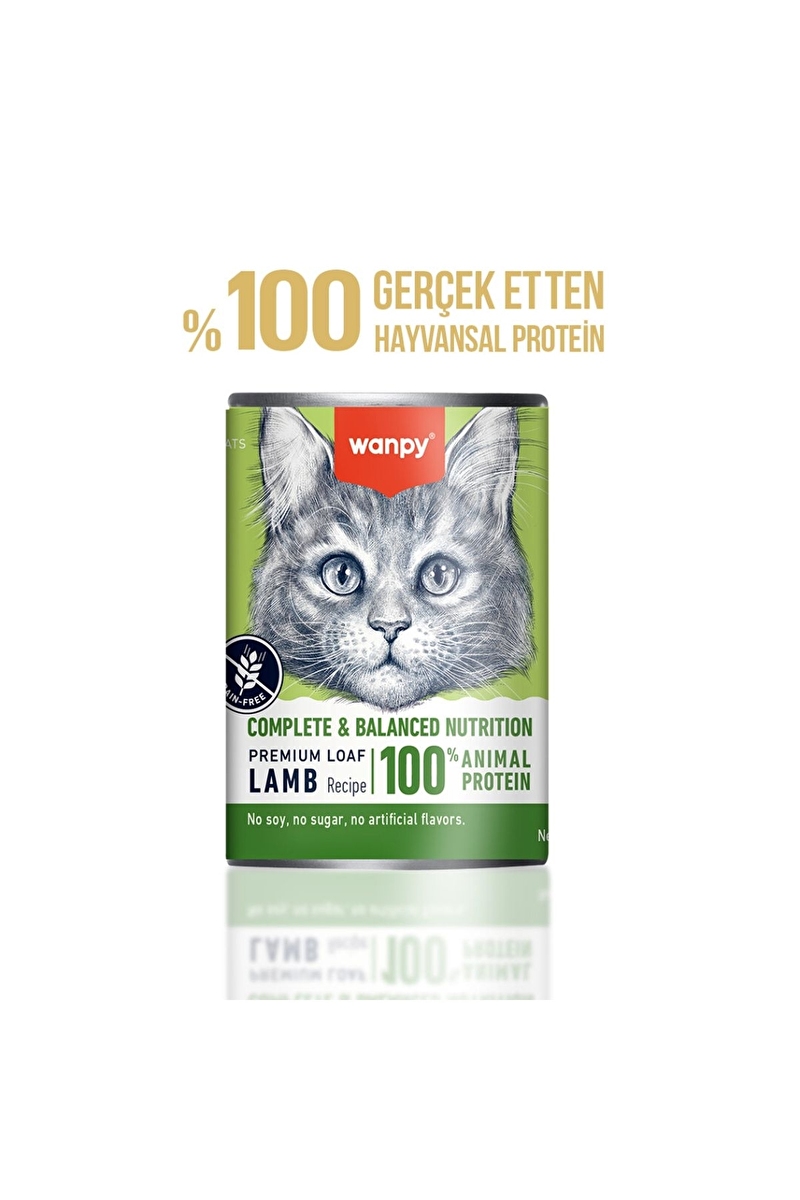 Wanpy Tahılsız Kedi %100 Gerçek Et 375 gr Kuzulu Konserve
