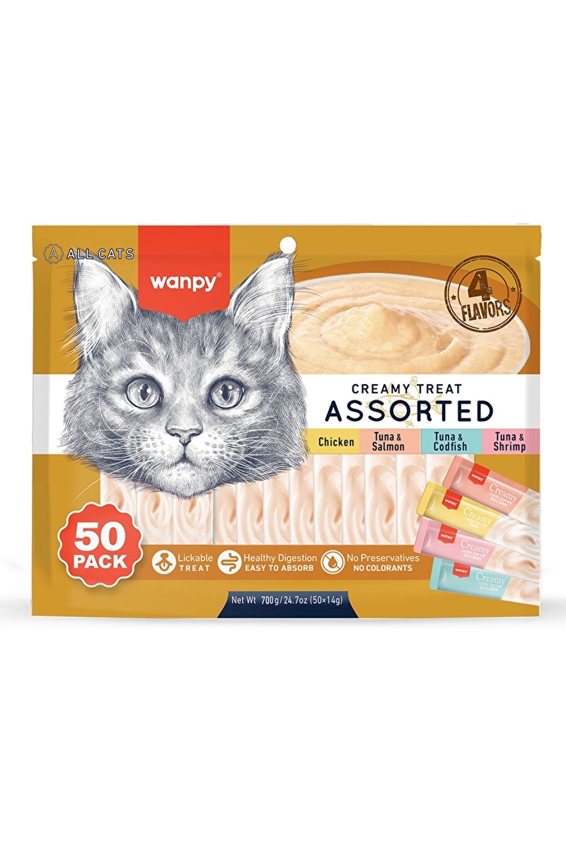 Wanpy Karışık 4 Lezzetli Krema Kedi Ödülü 50*14 gr RAC-MİX