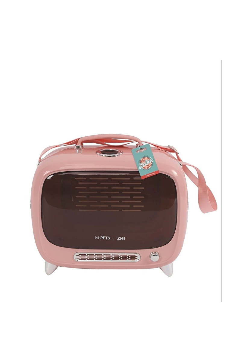 M-Pets Sixties Televizyon Şeklinde Kedi Taşıma Çantası 44,7x26,6x38,4cm (Pembe)