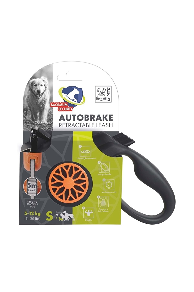M-Pets Autobrake Otomatik Şerit Gezdirme Kayışı 5m(S) Turuncu