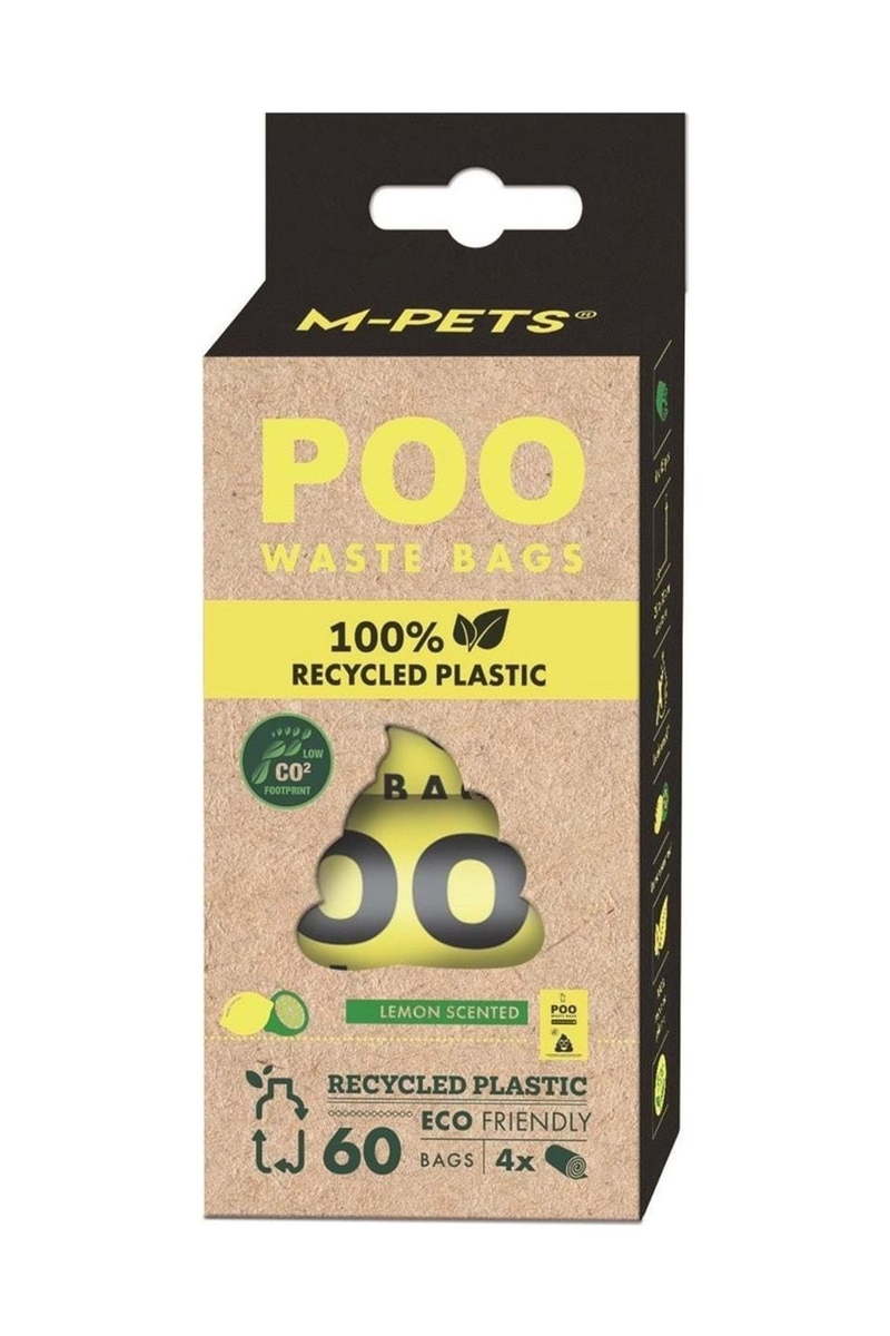 M-Pets Poo 100% Recycled Dışkı Poşeti Limon Kokulu 4X15 Yaprak