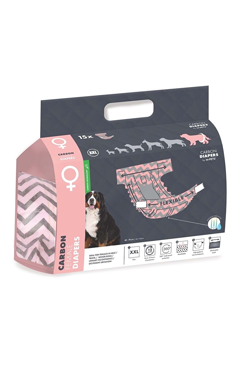 M-Pets 15'li Karbonlu Dişi Köpekler için Külot Bez (XXL)