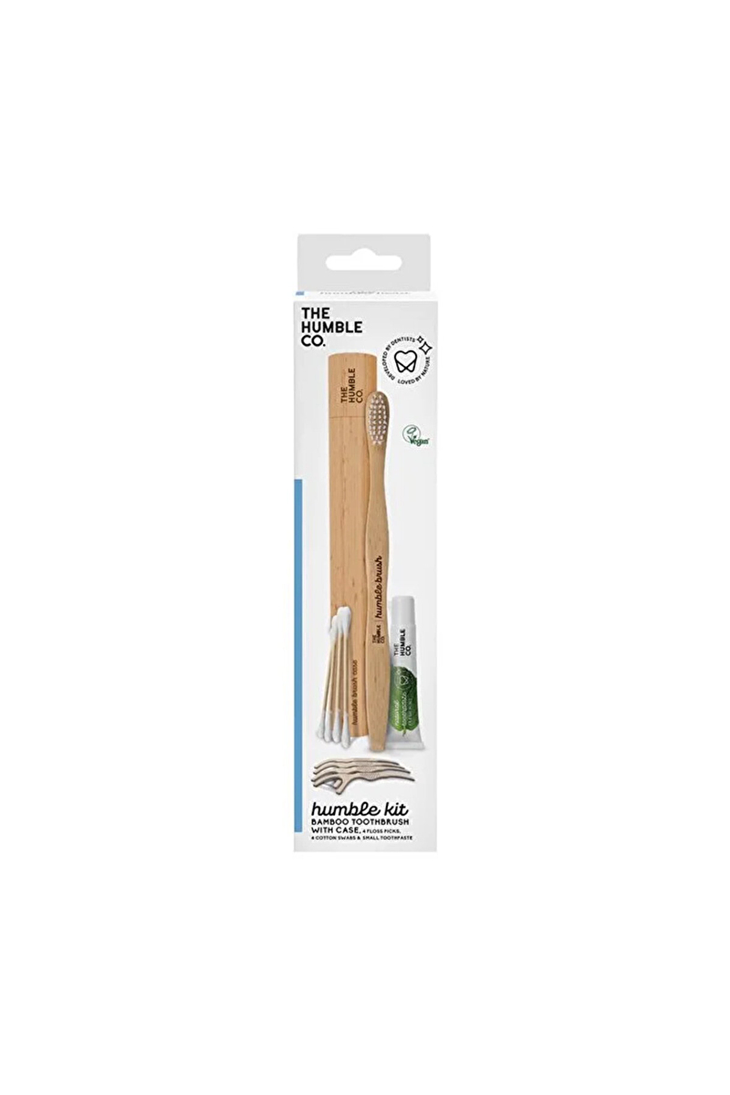 Humble Travel Kit Seyahat Seti - Yeni Tasarım (diş fırçası + diş macunu + kulak çubuğu + kürdanlı diş ipi + bambu kap)